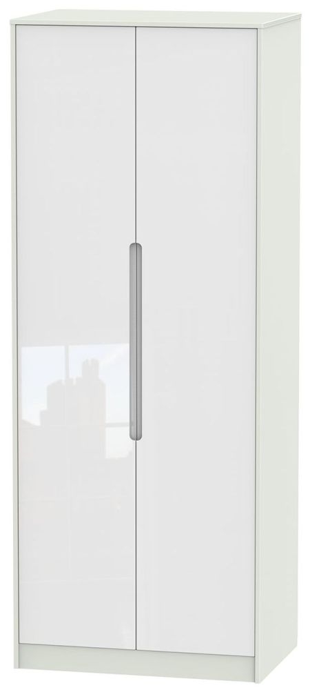 Monaco White Gloss and Cashmere 2 Door Plain Tall Wardrobe