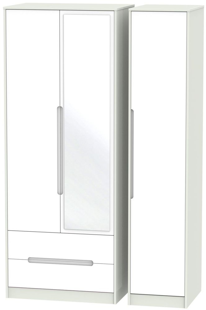 Monaco White and Cashmere 3 Door Tall Combi Wardrobe - 1 Mirror and LHF 2 Drawers