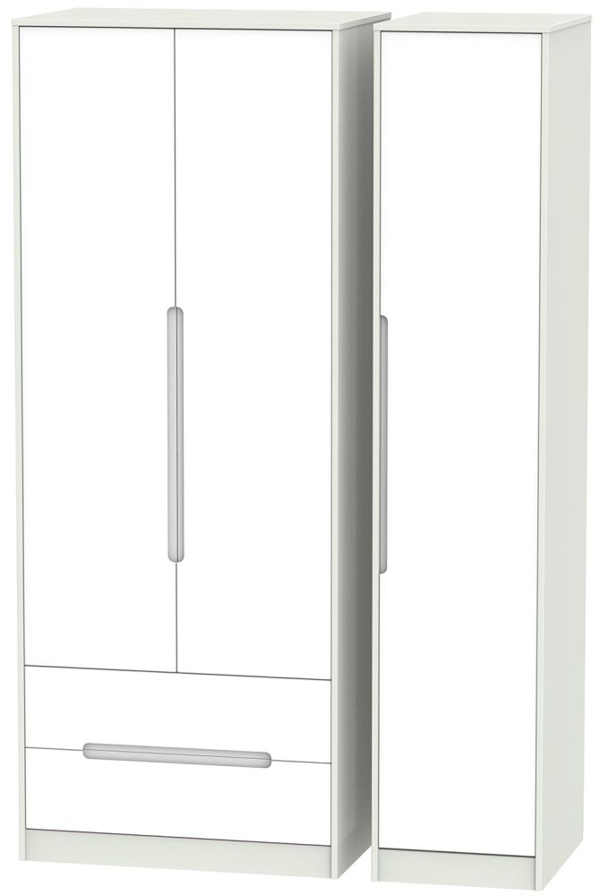 Monaco White and Cashmere 3 Door Tall Triple Wardrobe - LHF 2 Drawers