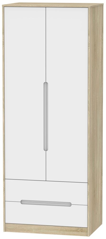 Monaco White and Oak Effect 2 Door 2 Drawer Tall Wardrobe