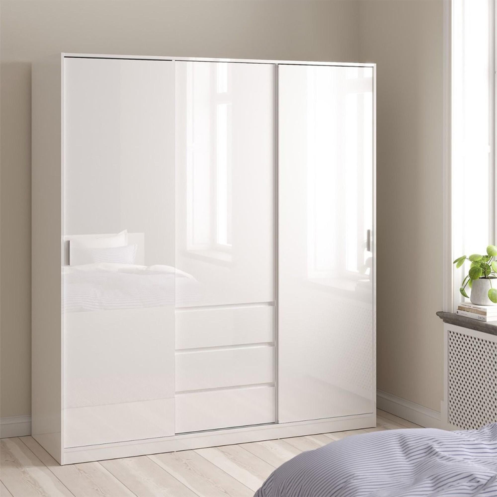 Naia Wardrobe - 3 Door - 3 Drawer - White Gloss