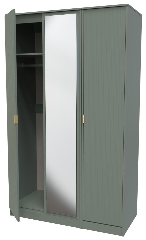 Nashville Wardrobe - 3 Door - 1 Mirror - Tall - Triple - Green