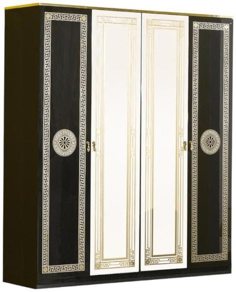 New Serena Black Italian 4 Door Wardrobe with Mirrors