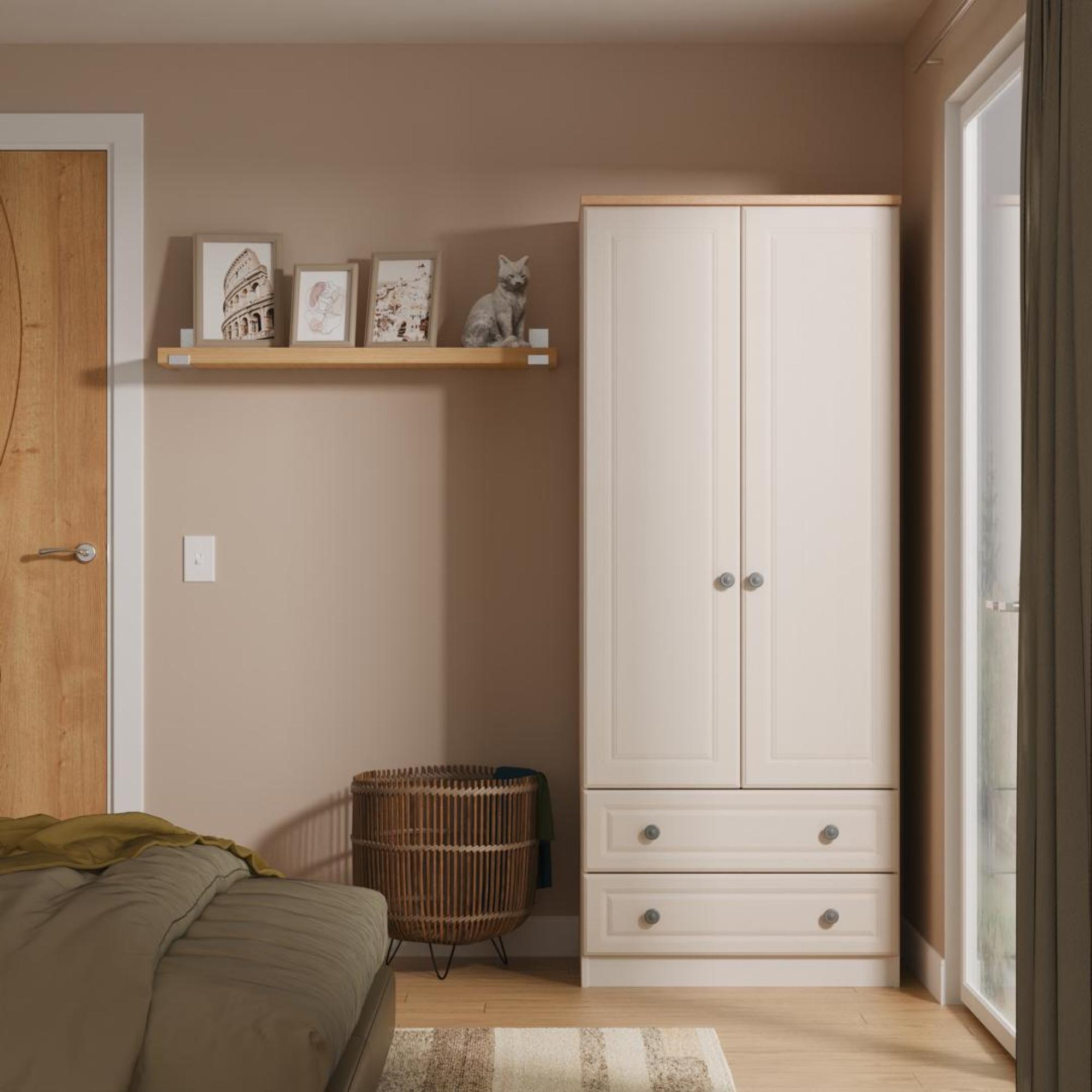 Norfolk Wardrobe - 2 Door - 2 Drawer - Double - Cashmere and Oak