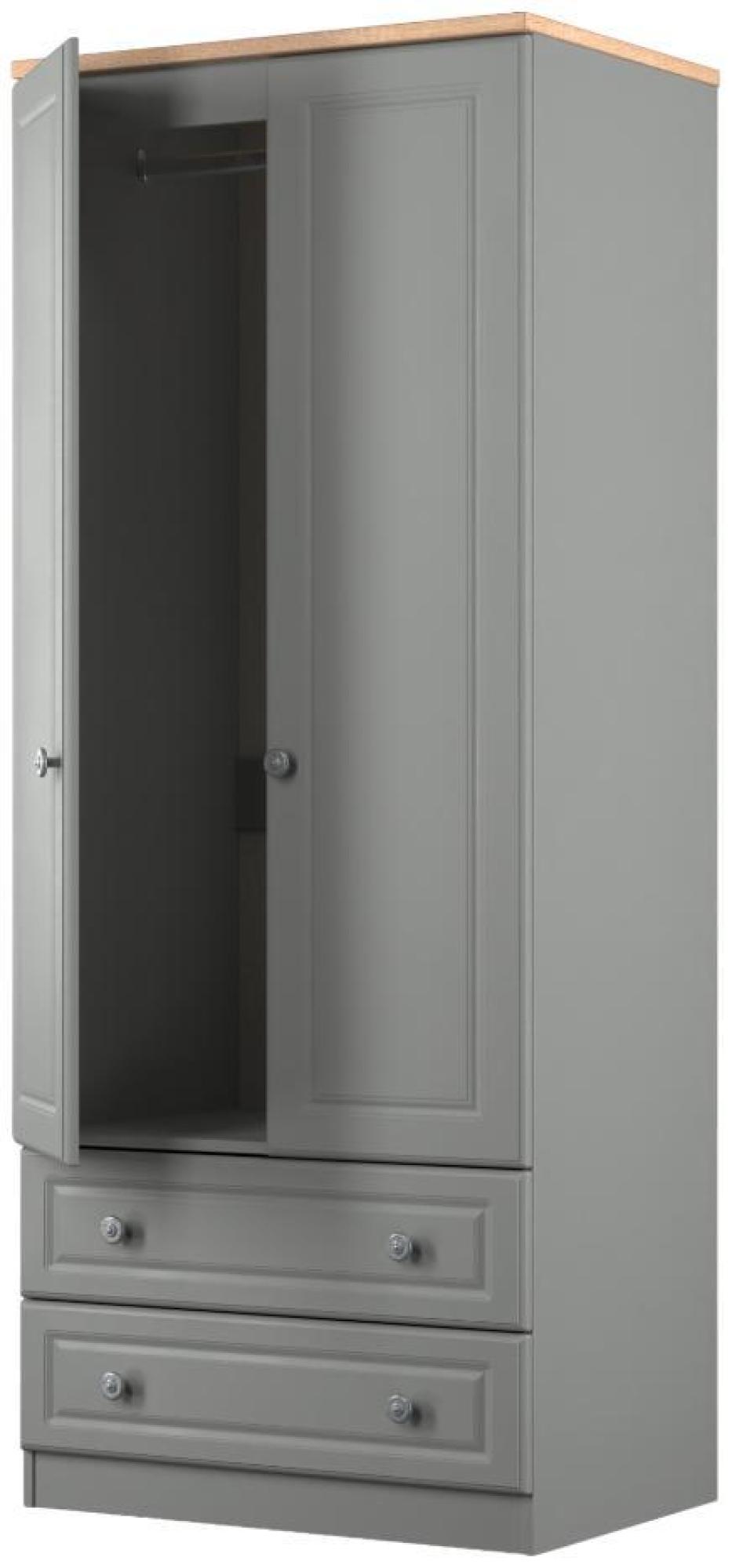 Norfolk Wardrobe - 2 Door - 2 Drawer - Double - Grey and Oak