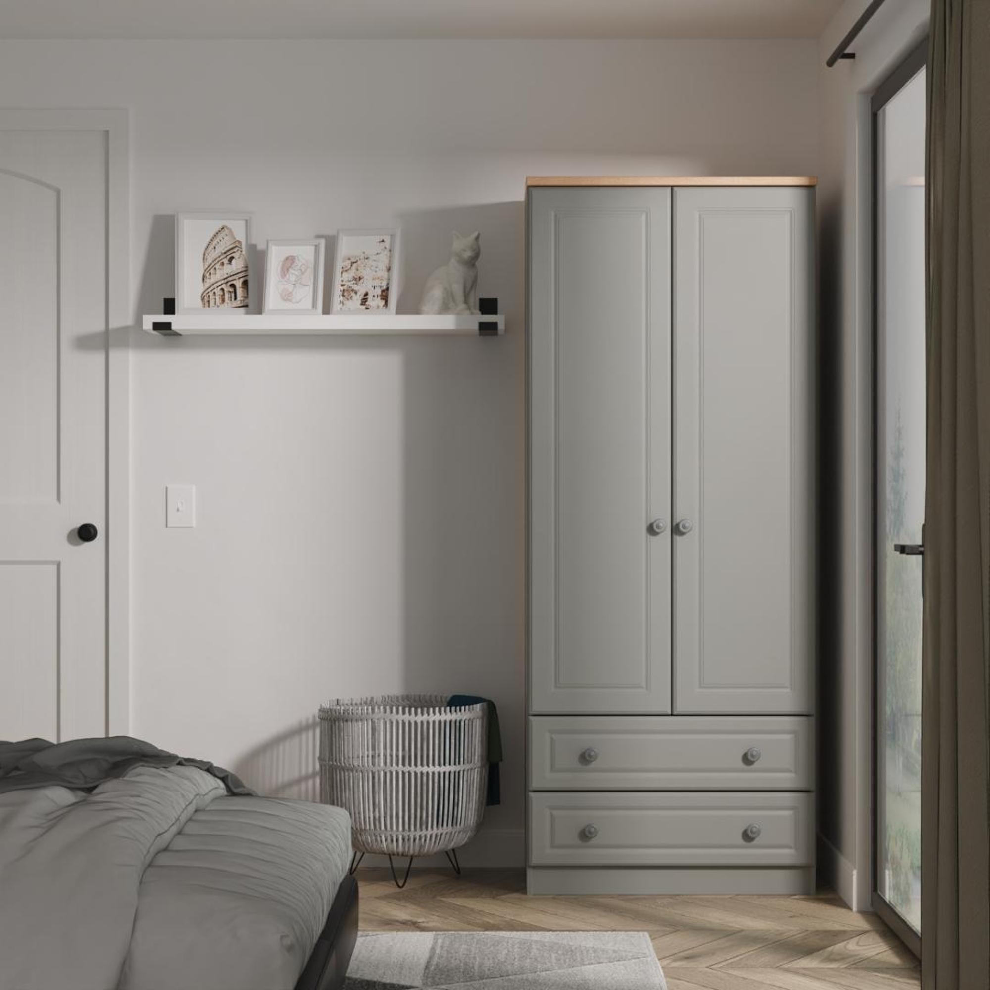 Norfolk Wardrobe - 2 Door - 2 Drawer - Double - Grey and Oak