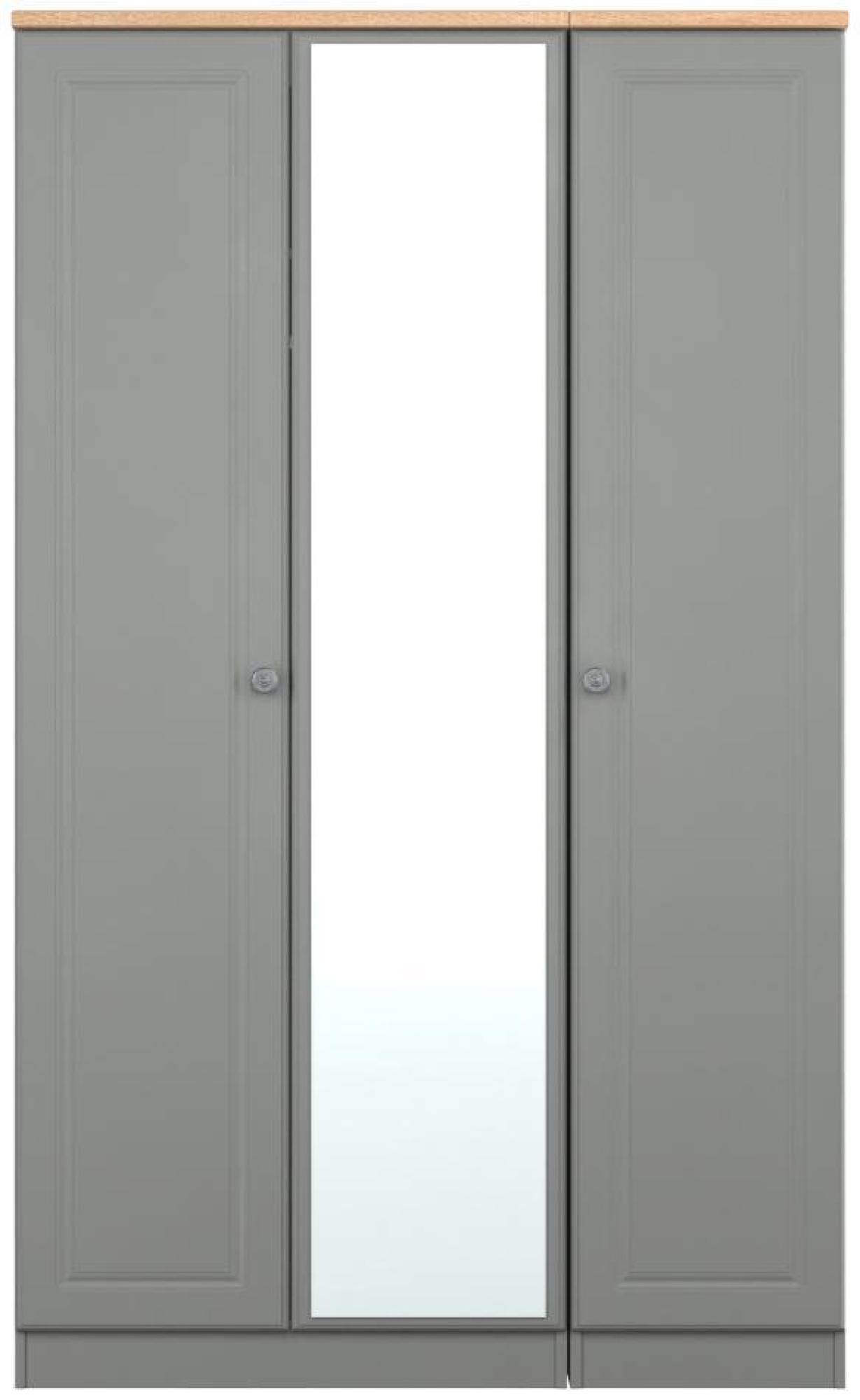 Norfolk Grey and Oak Effect 3 Door Triple Wardrobe - 1 Mirror