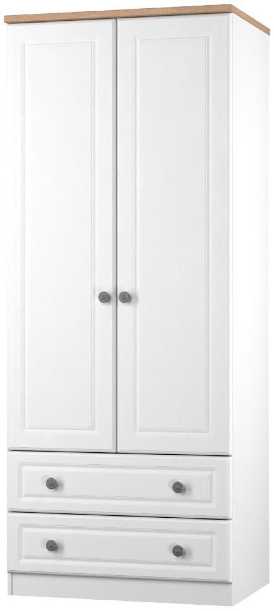 Norfolk Wardrobe - 2 Door - 2 Drawer - Double - White and Oak