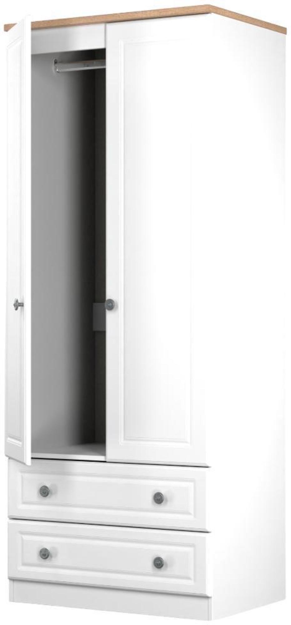 Norfolk Wardrobe - 2 Door - 2 Drawer - Double - White and Oak