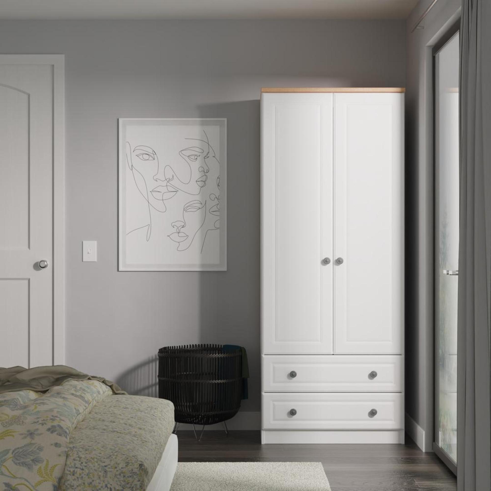 Norfolk Wardrobe - 2 Door - 2 Drawer - Double - White and Oak