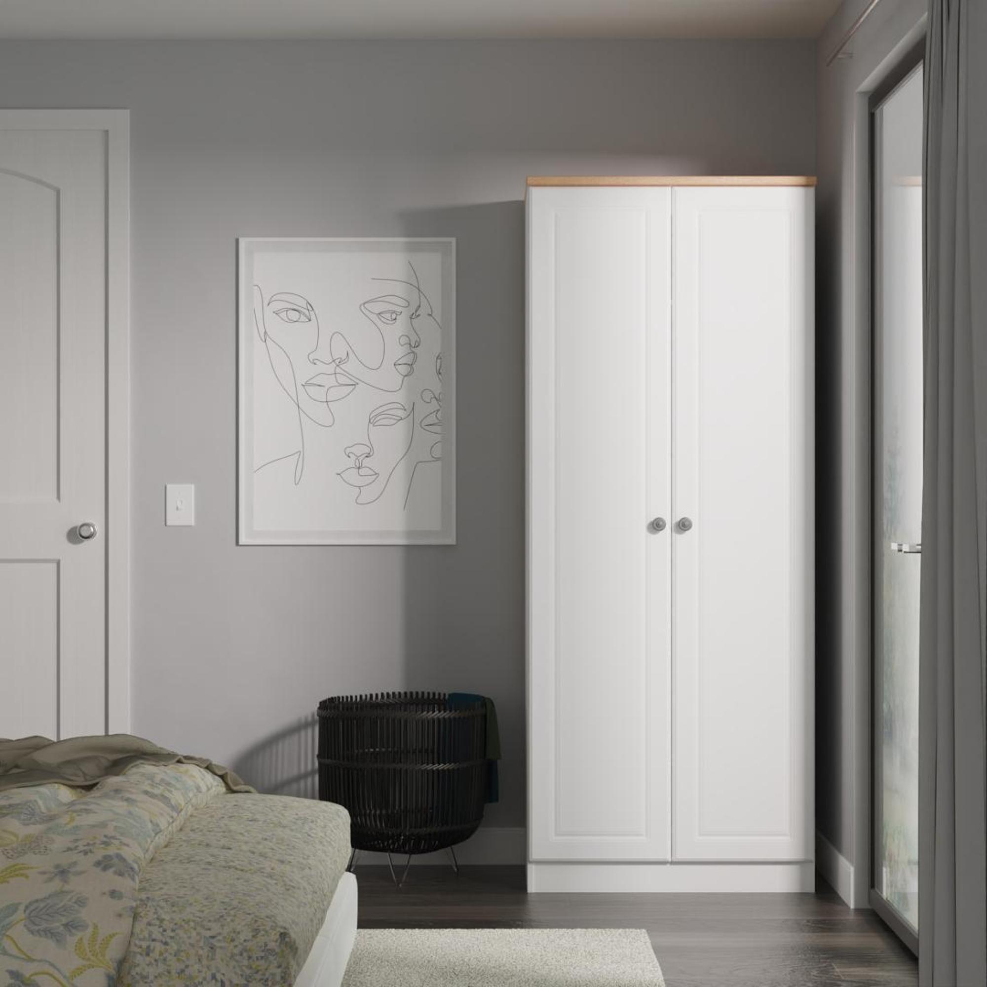 Norfolk Wardrobe - 2 Door - Plain - White and Oak