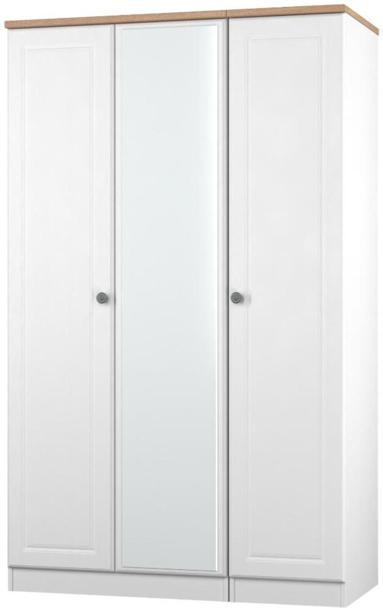 Norfolk Wardrobe - 3 Door - 1 Mirror - Triple - White and Oak