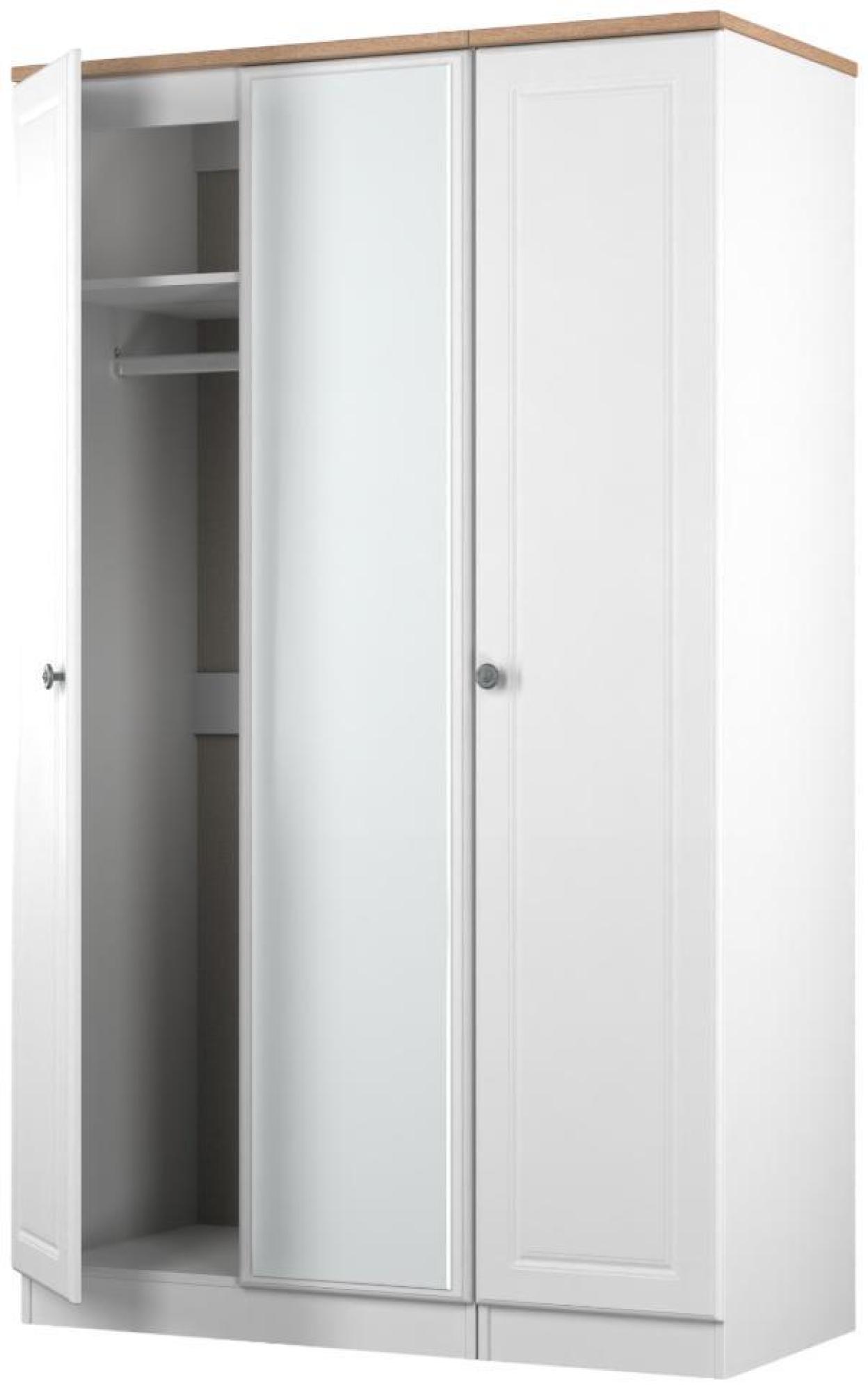 Norfolk Wardrobe - 3 Door - 1 Mirror - Triple - White and Oak