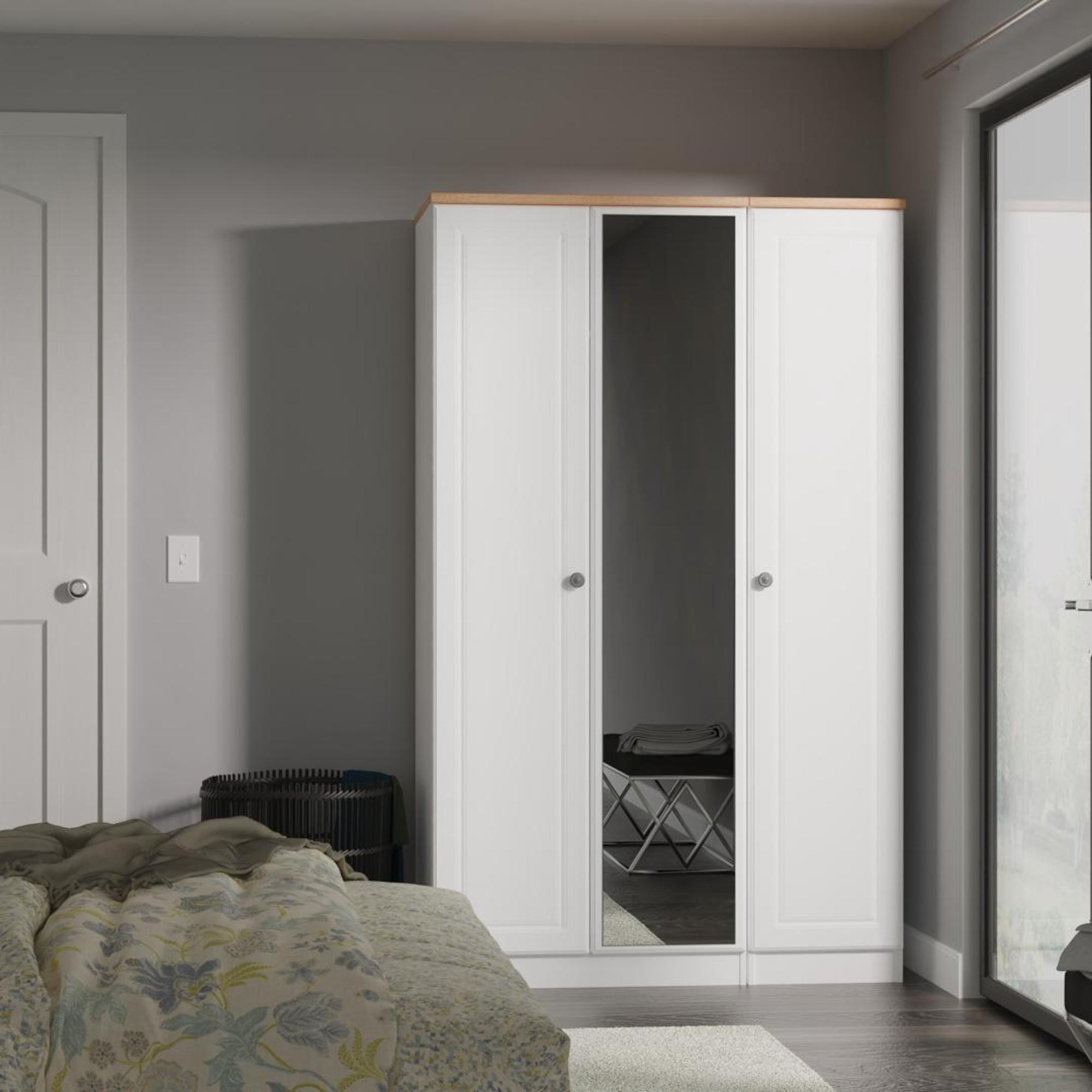 Norfolk Wardrobe - 3 Door - 1 Mirror - Triple - White and Oak