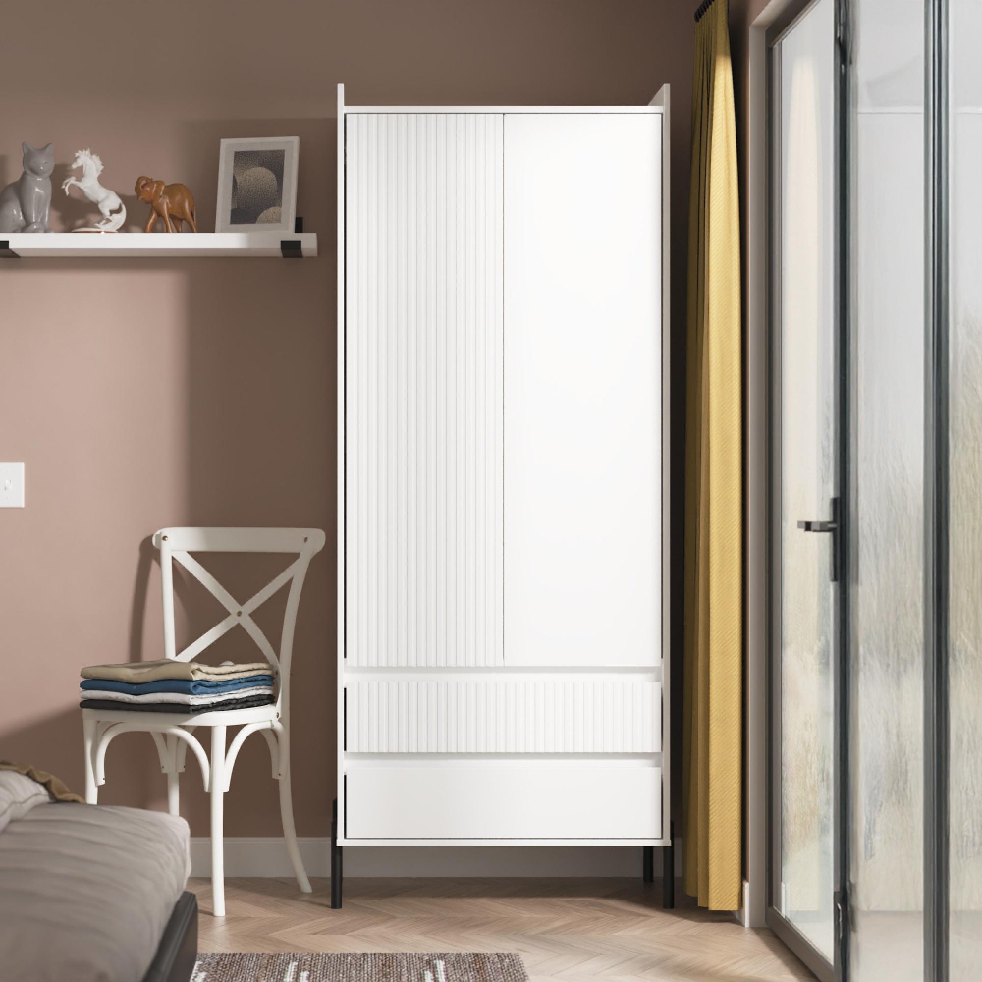 Osaka Wardrobe - 2 Door - 2 Drawer - Tall - White Matt Fluted