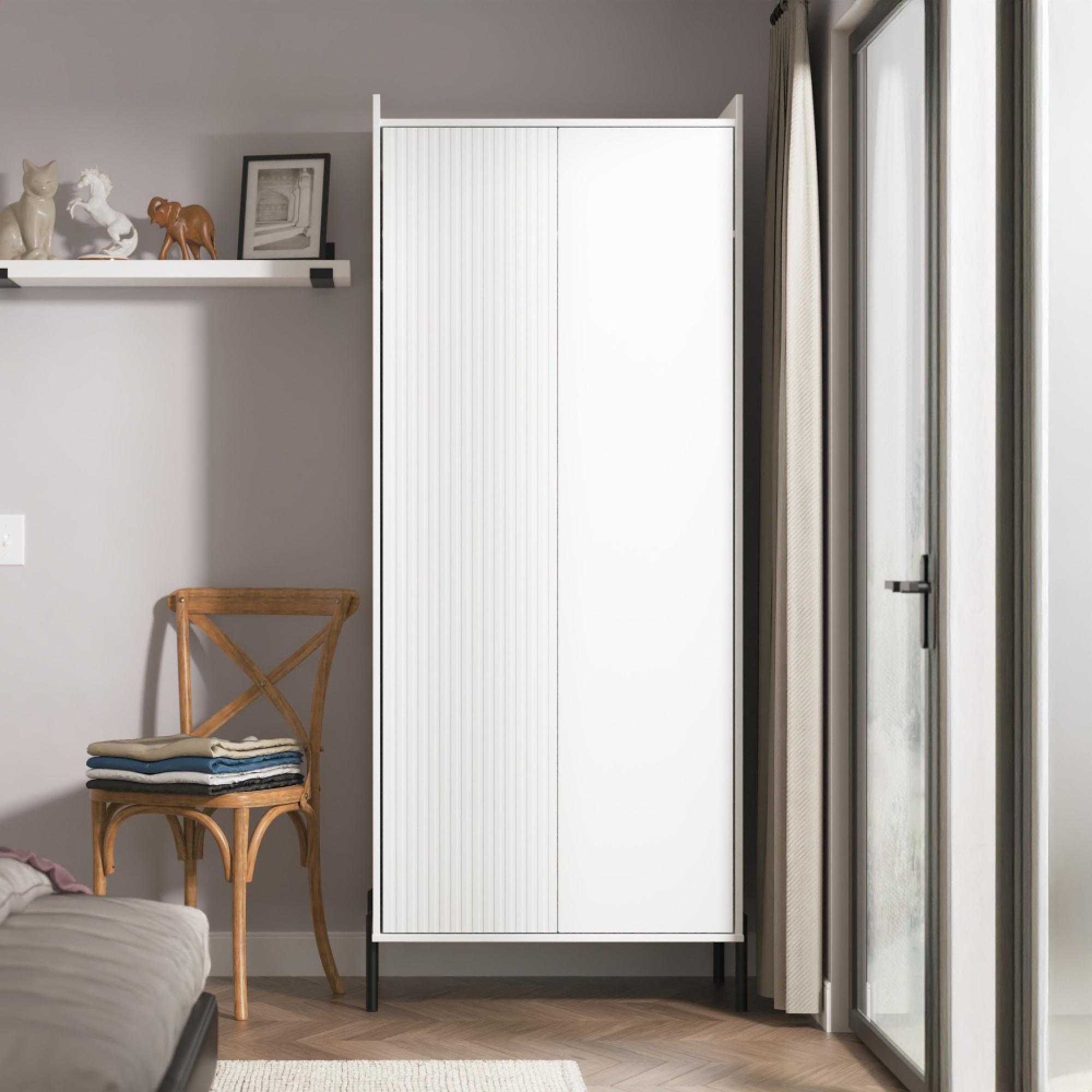 Osaka Wardrobe - 2 Door - Tall - White Matt Fluted