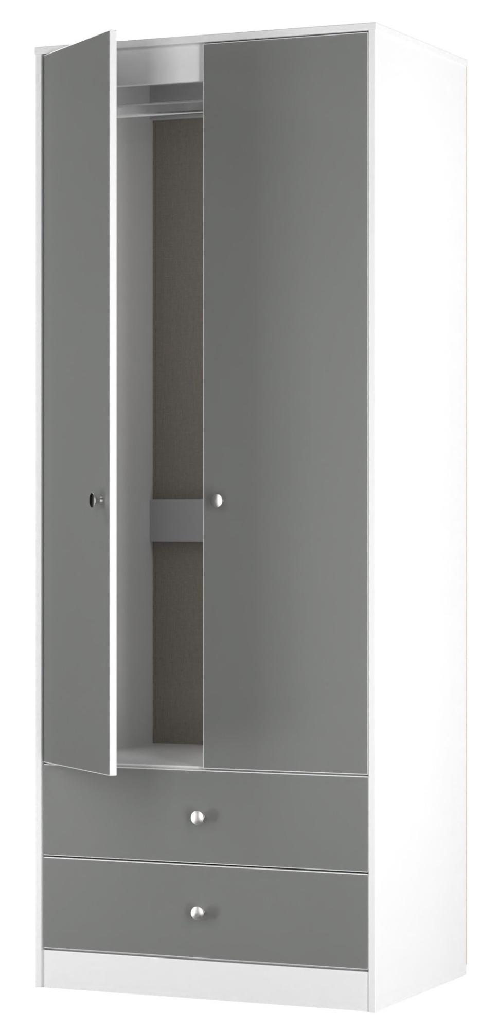Padstow Wardrobe - 2 Door - 2 Drawer - Tall - Grey and White