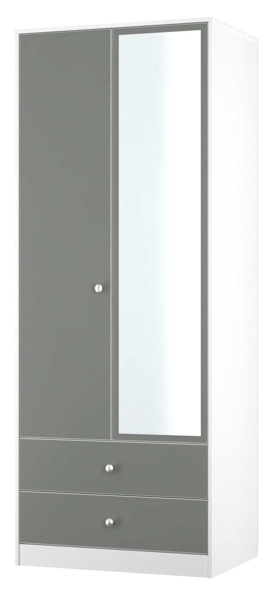 Padstow Wardrobe - 2 Door - 1 Mirror - Tall Combi - Grey and White