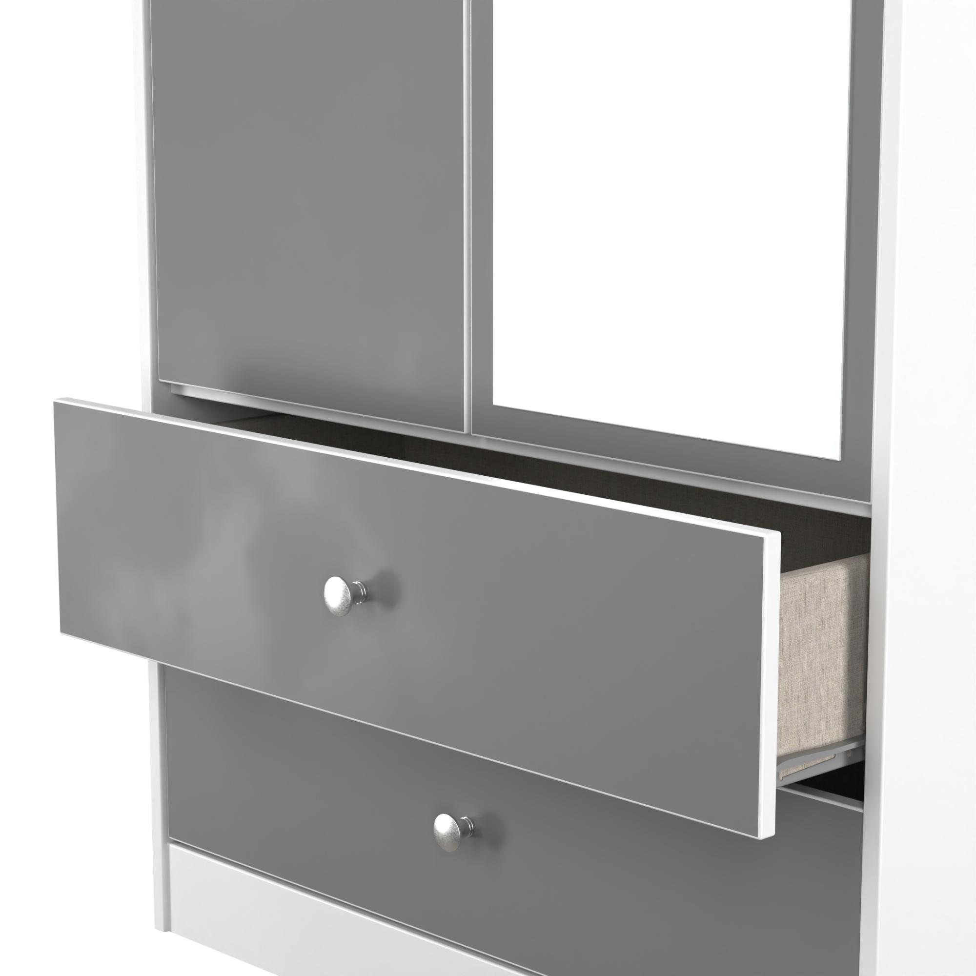 Padstow Wardrobe - 2 Door - 1 Mirror - Tall Combi - Grey and White