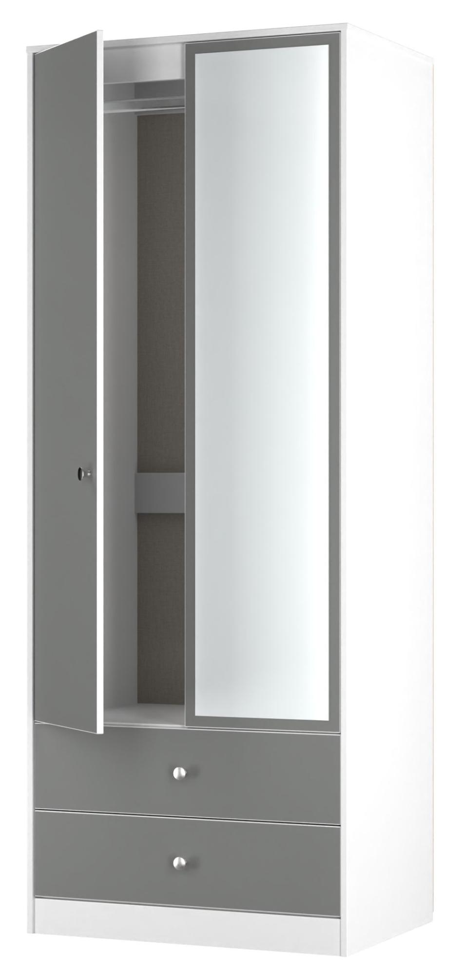 Padstow Wardrobe - 2 Door - 1 Mirror - Tall Combi - Grey and White
