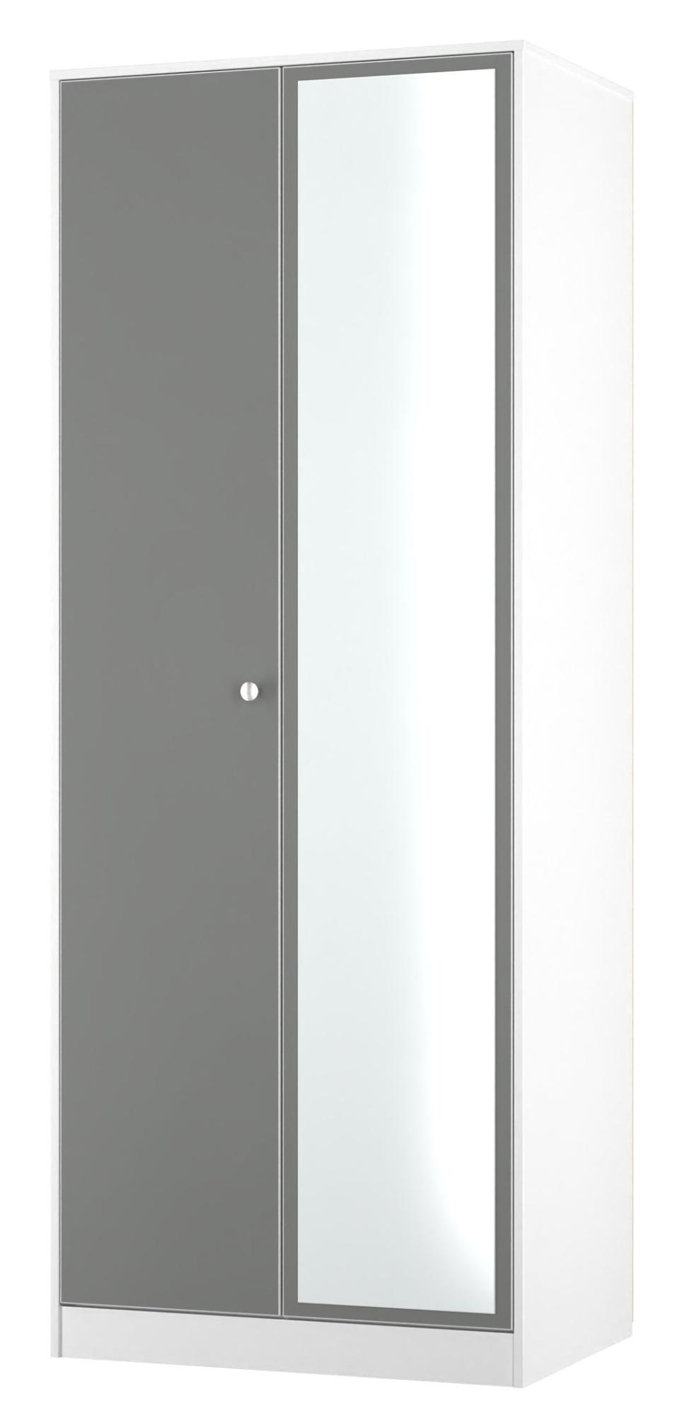 Padstow Wardrobe - 2 Door - 1 Mirror - Tall - Grey and White