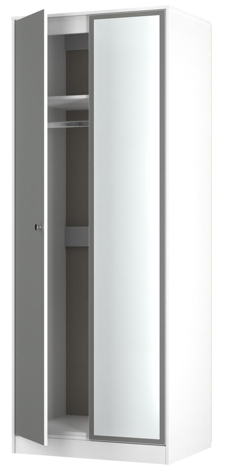 Padstow Wardrobe - 2 Door - 1 Mirror - Tall - Grey and White