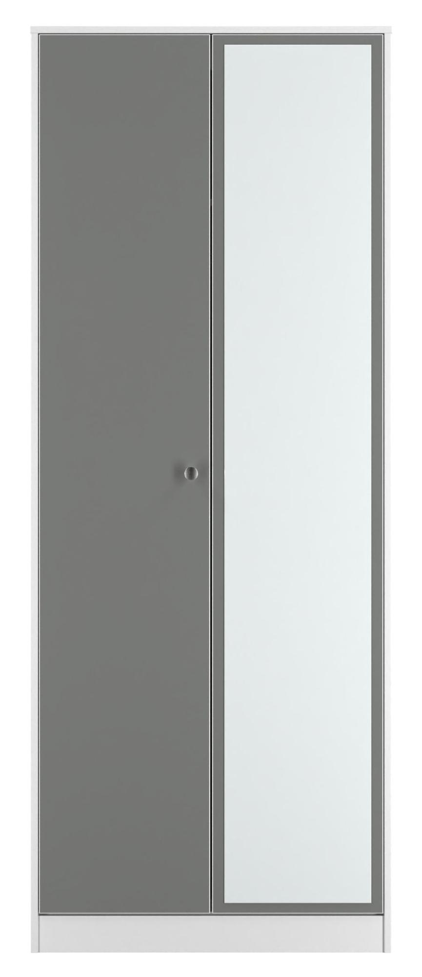 Padstow Grey and White 2 Door Tall Wardrobe - 1 Mirror