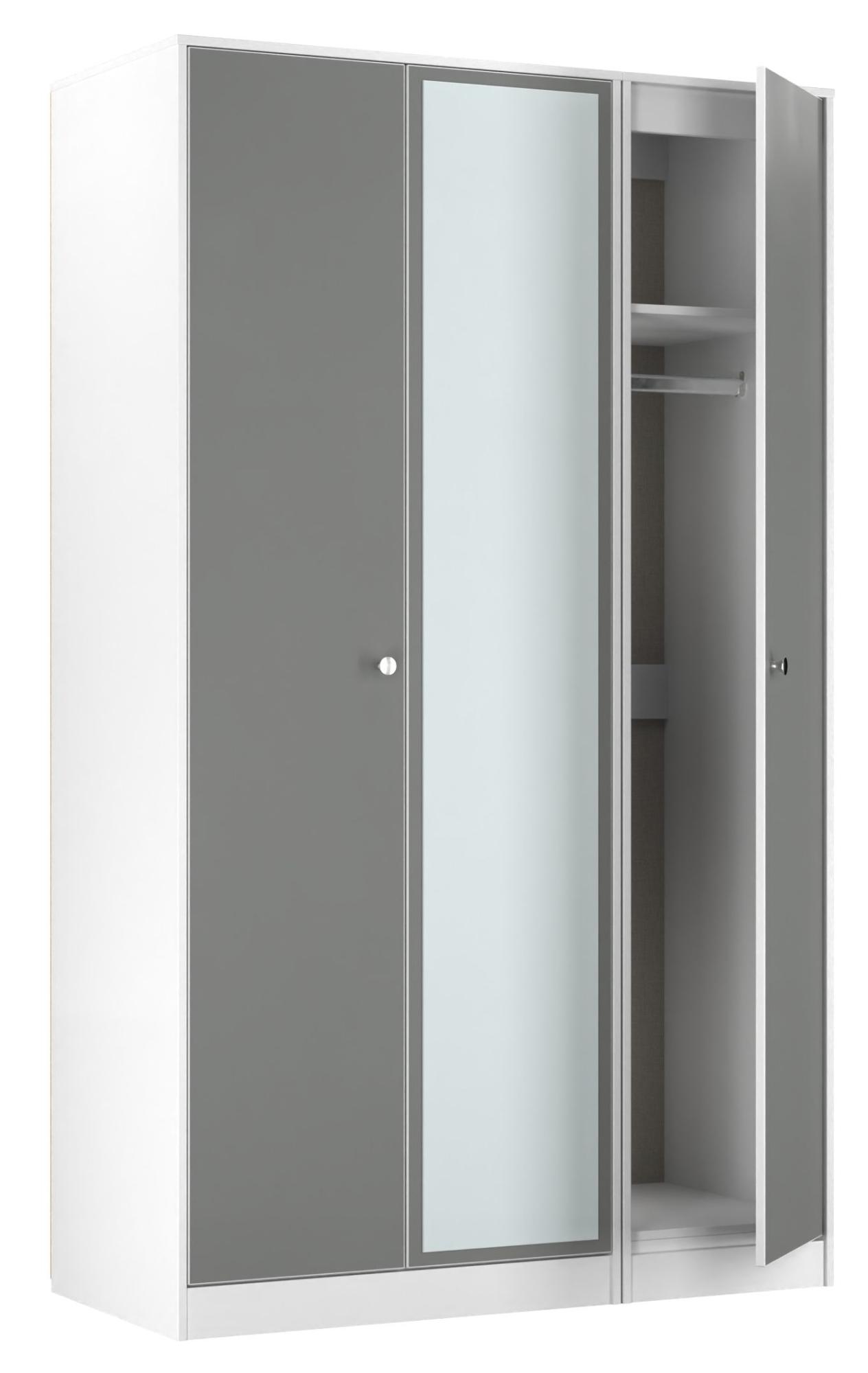 Padstow Wardrobe - 3 Door - 1 Mirror - Tall Triple - Grey and White