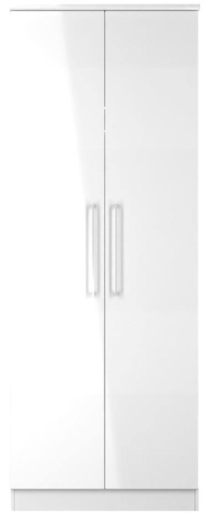 Paris White Gloss 2 Door Plain Tall Wardrobe