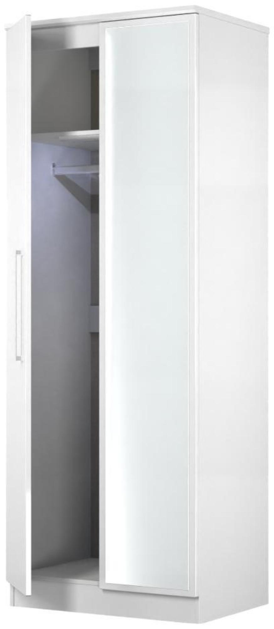 Paris Wardrobe - 2 Door - 1 Mirror - Tall - White Gloss