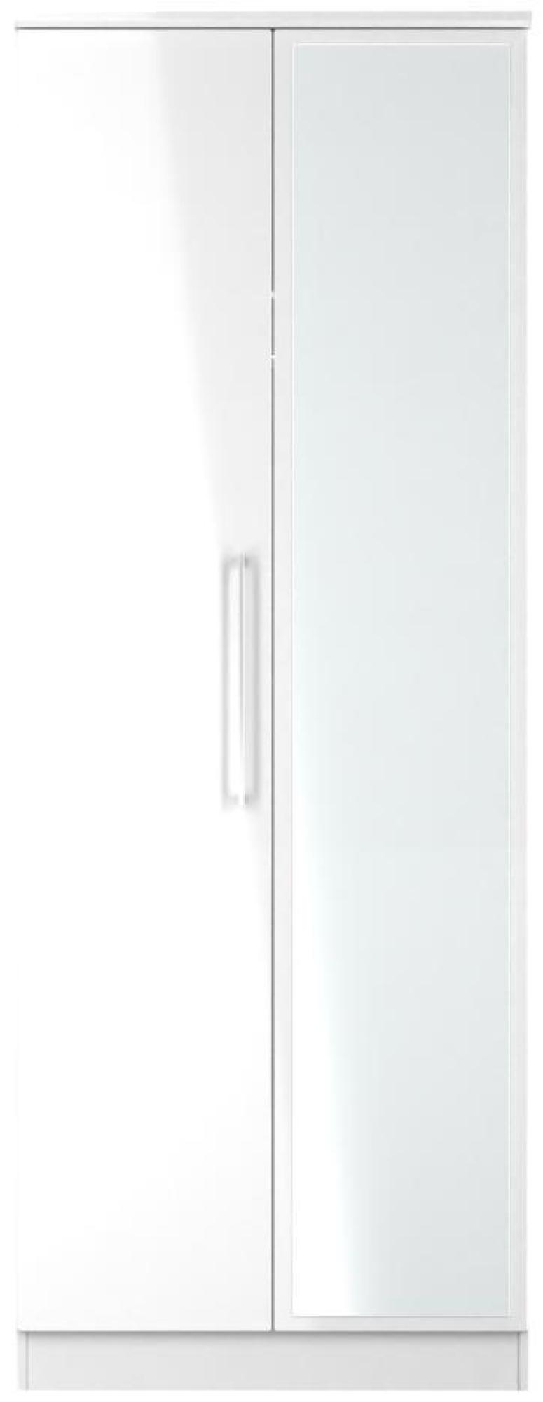 Paris White Gloss 2 Door Tall Wardrobe - 1 Mirror