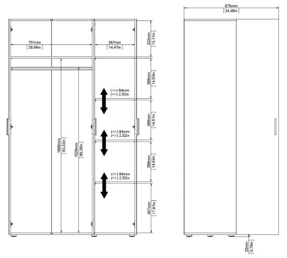 Pepe Wardrobe - 3 Door - White