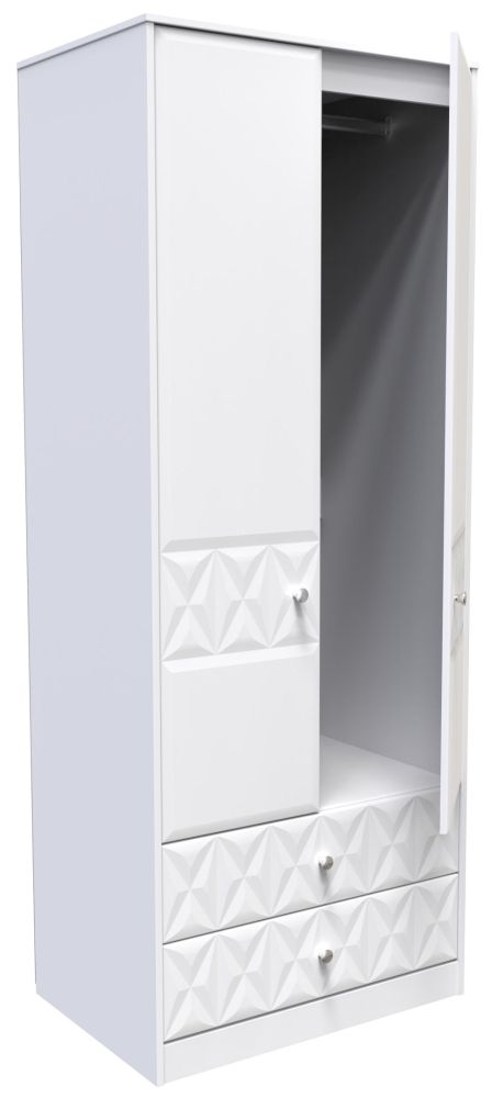 Pixel Wardrobe - 2 Door - 2 Drawer - Combi - White