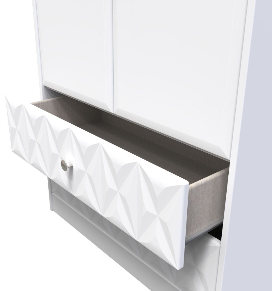 Pixel Wardrobe - 2 Door - 2 Drawer - Combi - White