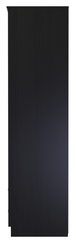 Rattan and Black Ash Wardrobe - 2 Door - 2 Drawer - Double