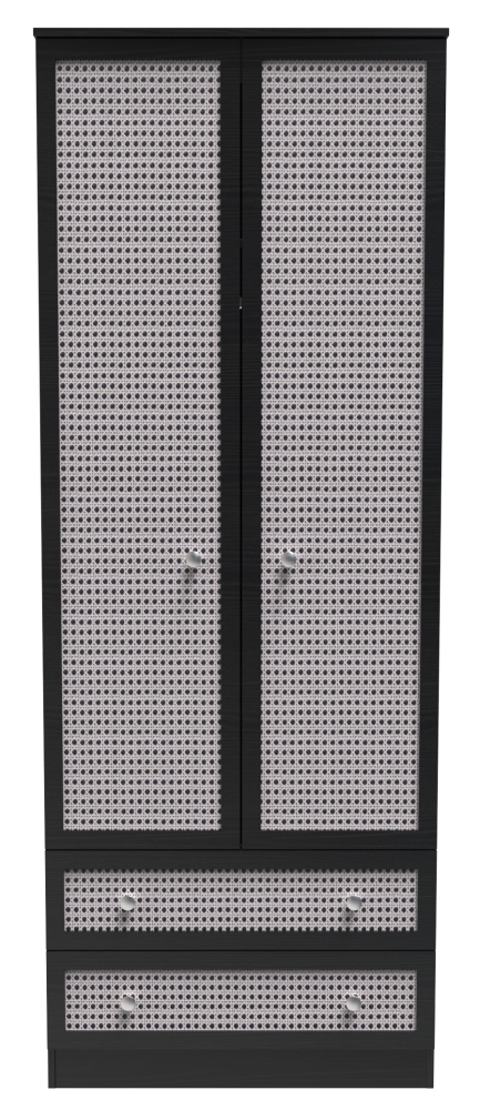Rattan and Black Ash 2 Door 2 Drawer Double Wardrobe