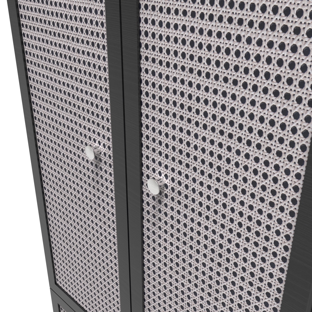 Rattan and Black Ash Wardrobe - 2 Door - 2 Drawer - Tall