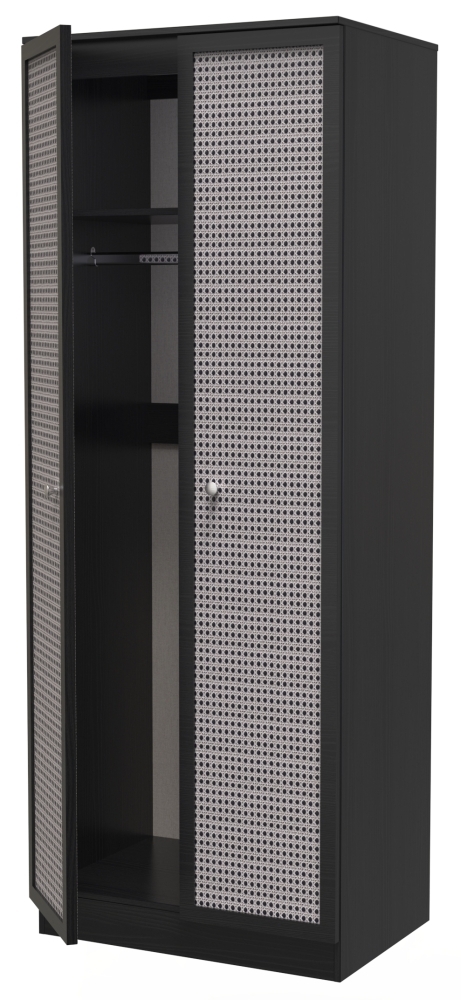 Rattan and Black Ash Wardrobe - 2 Door - Plain - Tall