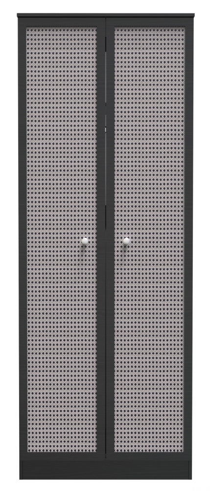 Rattan and Black Ash 2 Door Plain Tall Wardrobe