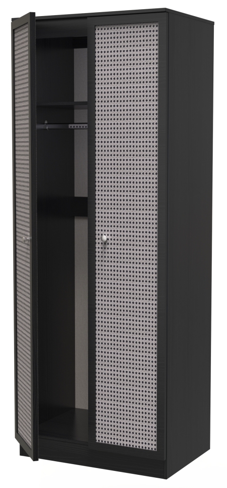 Rattan and Black Ash Wardrobe - 2 Door - Plain