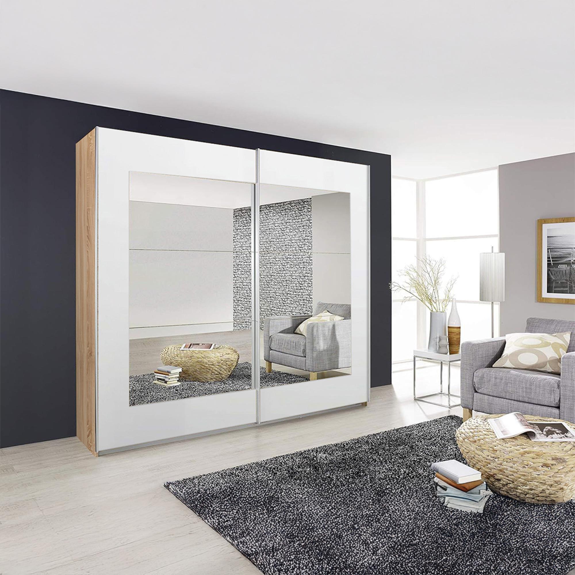 Rauch Alegro 181cm 2 Door Sliding Wardrobe with Mirror - Sonoma Oak and Alpine White