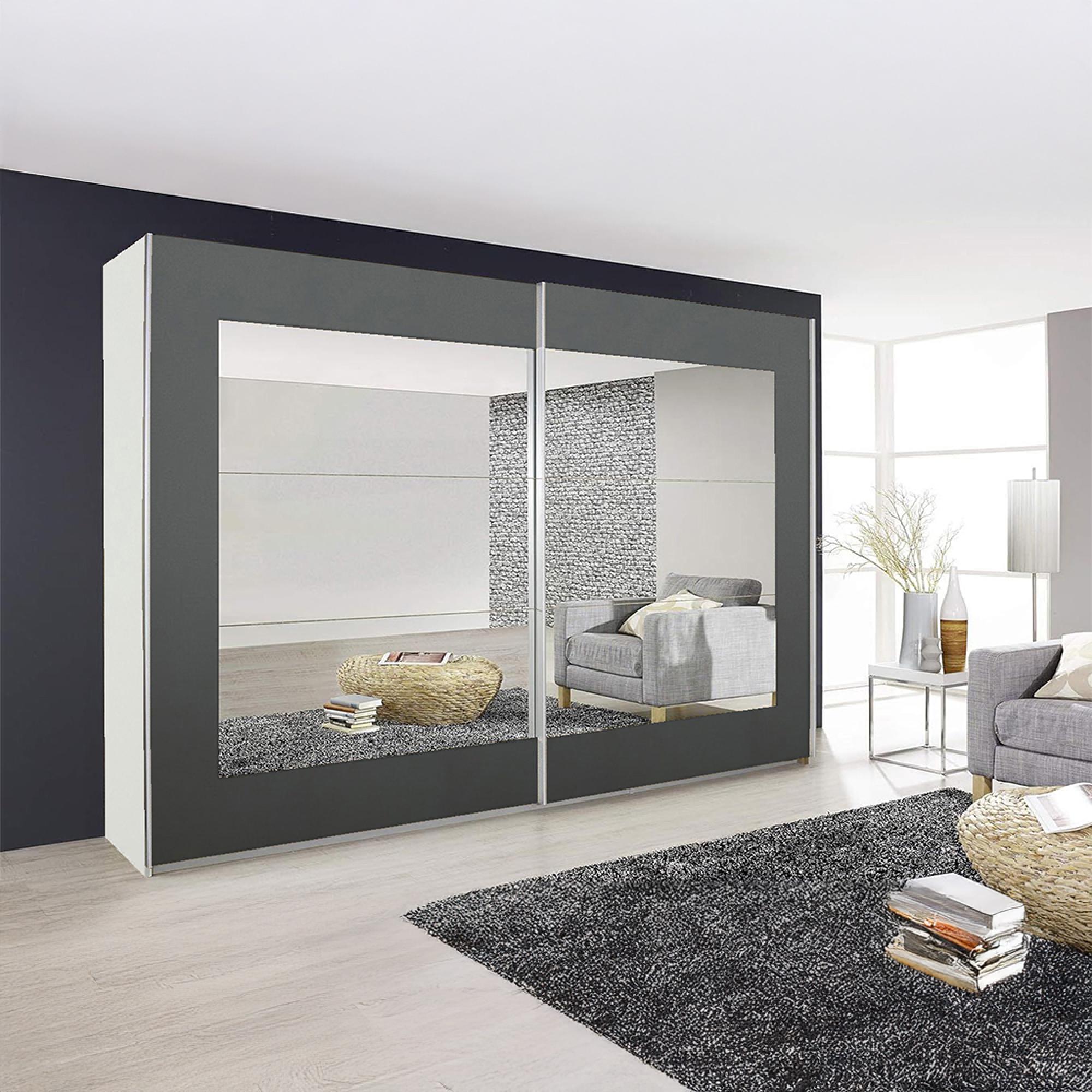 Rauch Alegro 271cm 2 Door Sliding Wardrobe with Mirror - Alpine White and Metallic Dark Grey