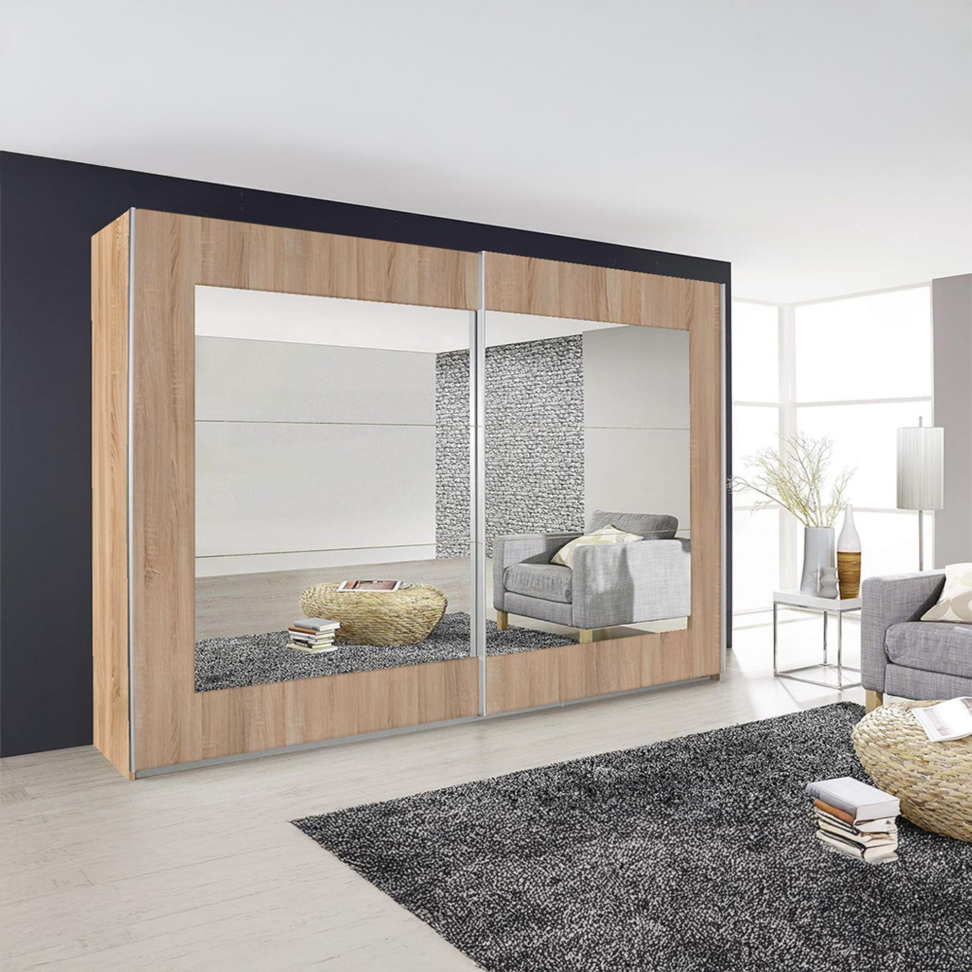Rauch Alegro 271cm 2 Door Sliding Wardrobe with Mirror - Sonoma Oak