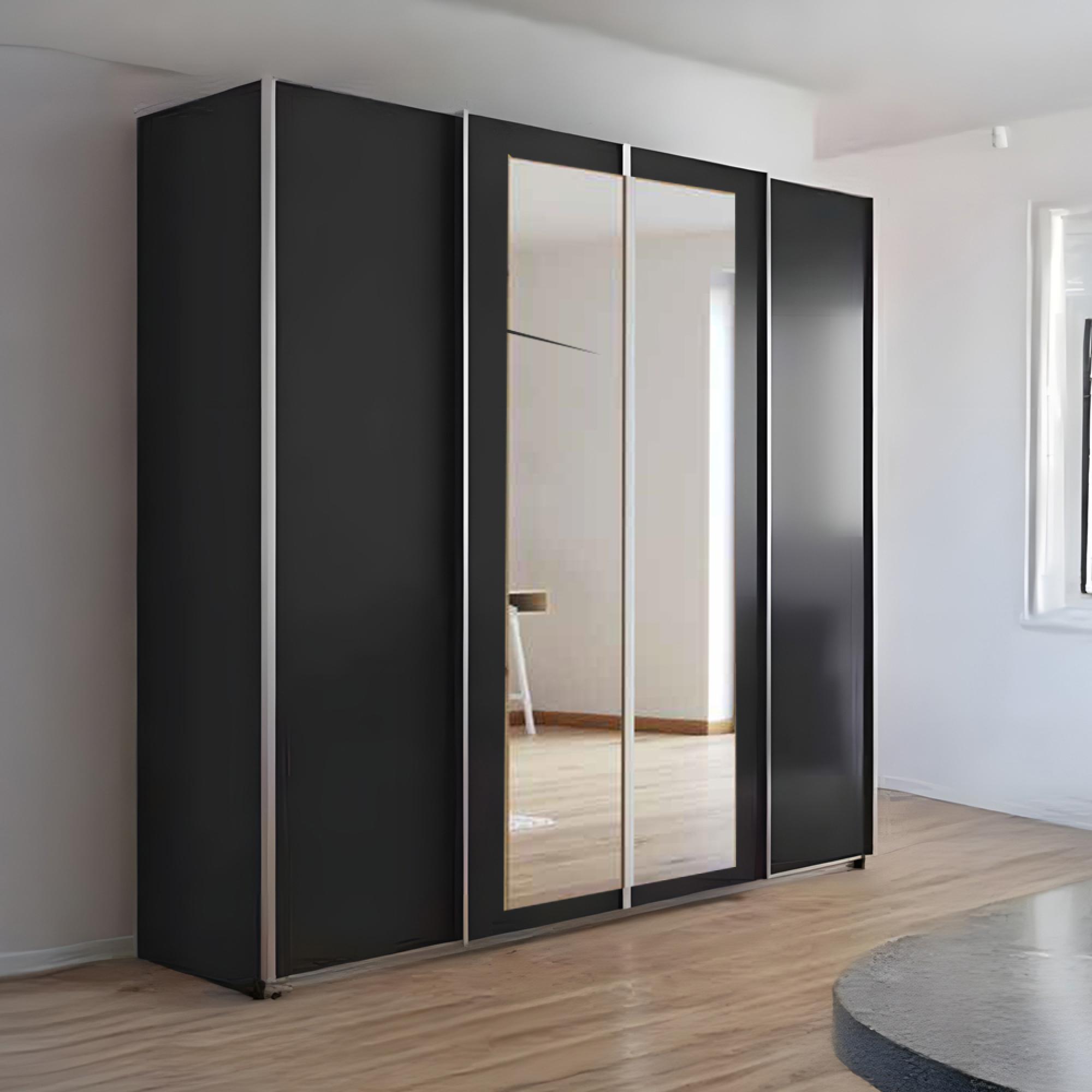 Rauch Altera 226cm 4 Door Sliding Wardrobe with Mirror - Metallic Dark Grey