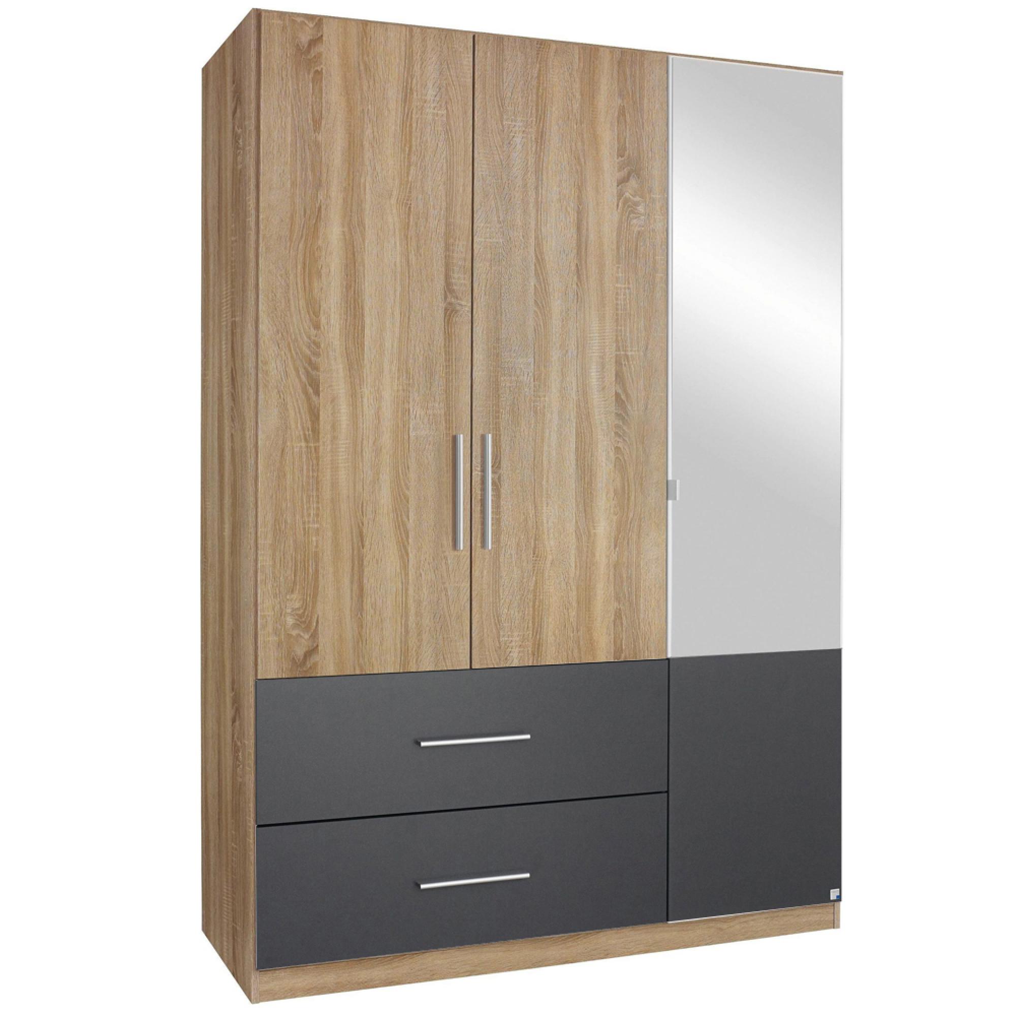 Rauch Alvor 136cm 3 Door Combi Wardrobe - Sonoma Oak and Metallic Dark Grey
