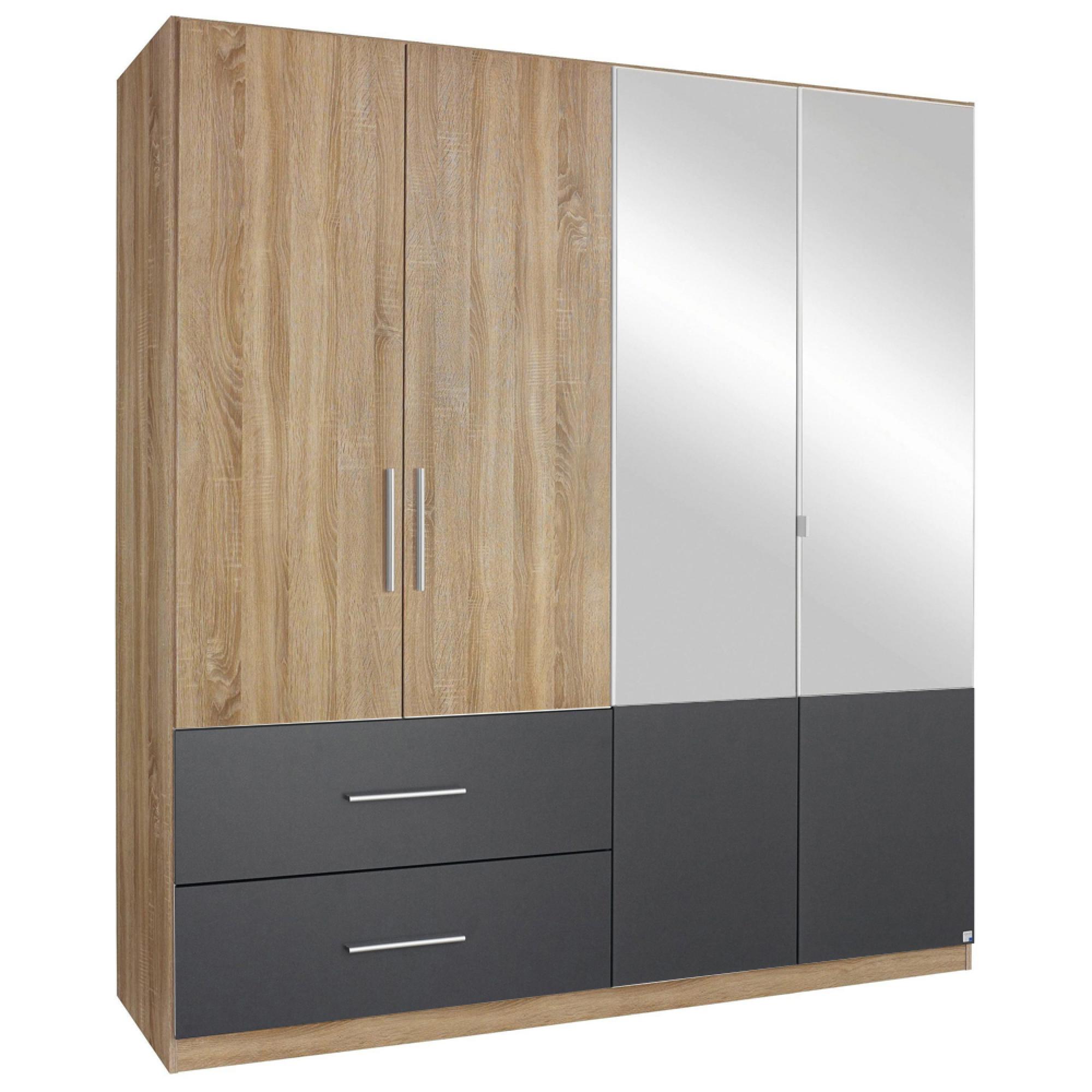Rauch Alvor 181cm 4 Door Combi Wardrobe - Sonoma Oak and Metallic Dark Grey