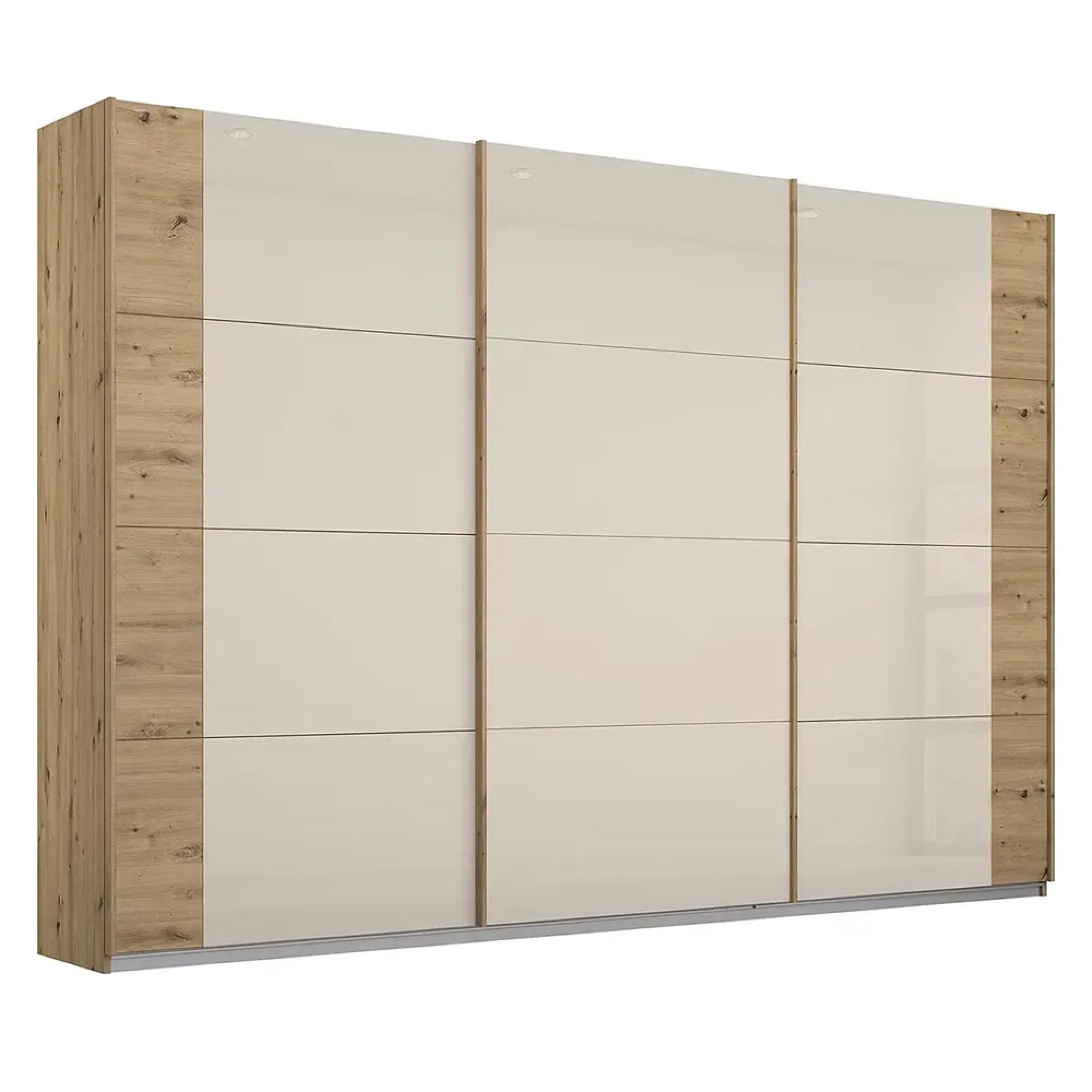 Rauch Artemis 271cm 3 Door Sliding Wardrobe - Artisan Oak and Champagne Glass