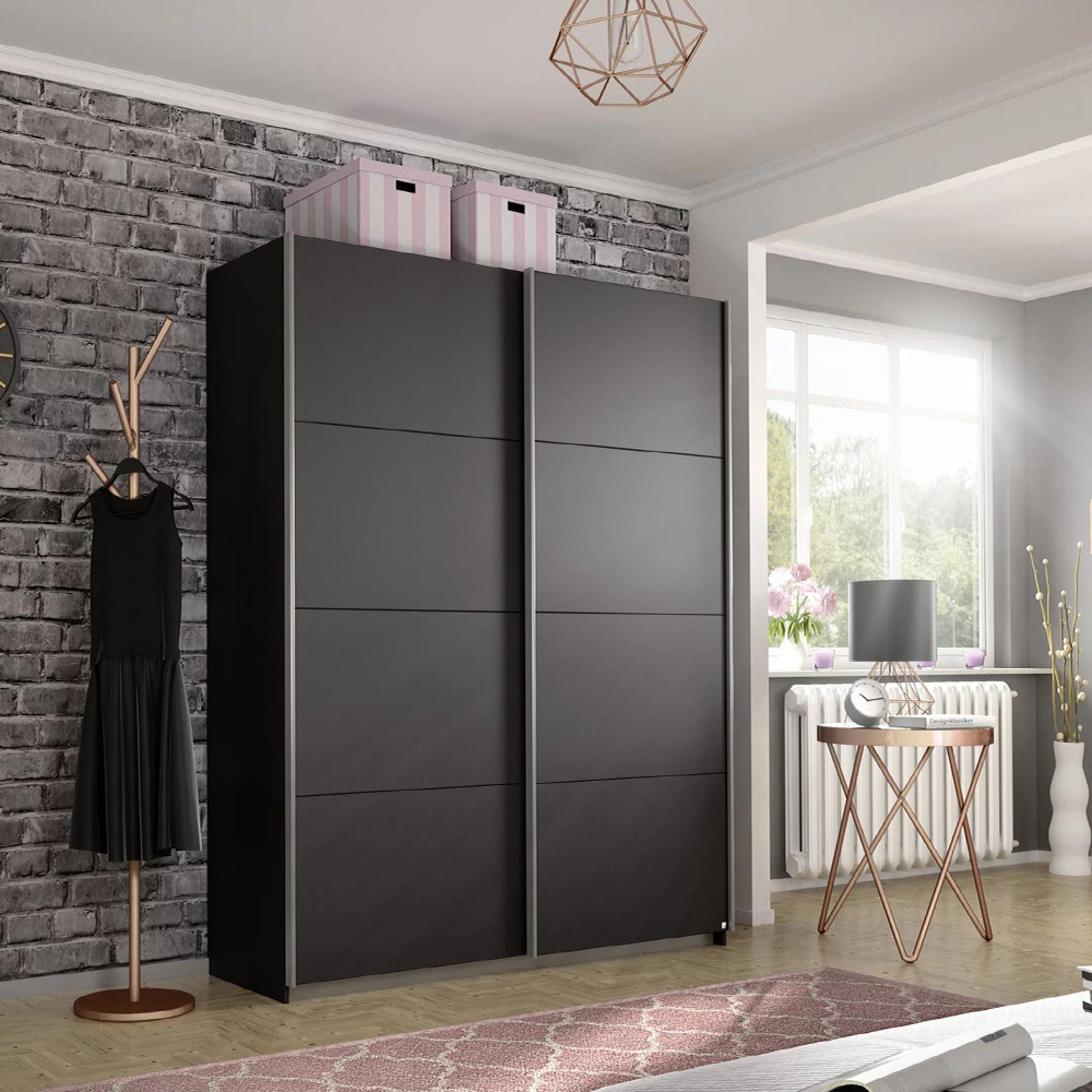 Rauch Belluno 136cm 2 Door Sliding Wardrobe - Metallic Dark Grey