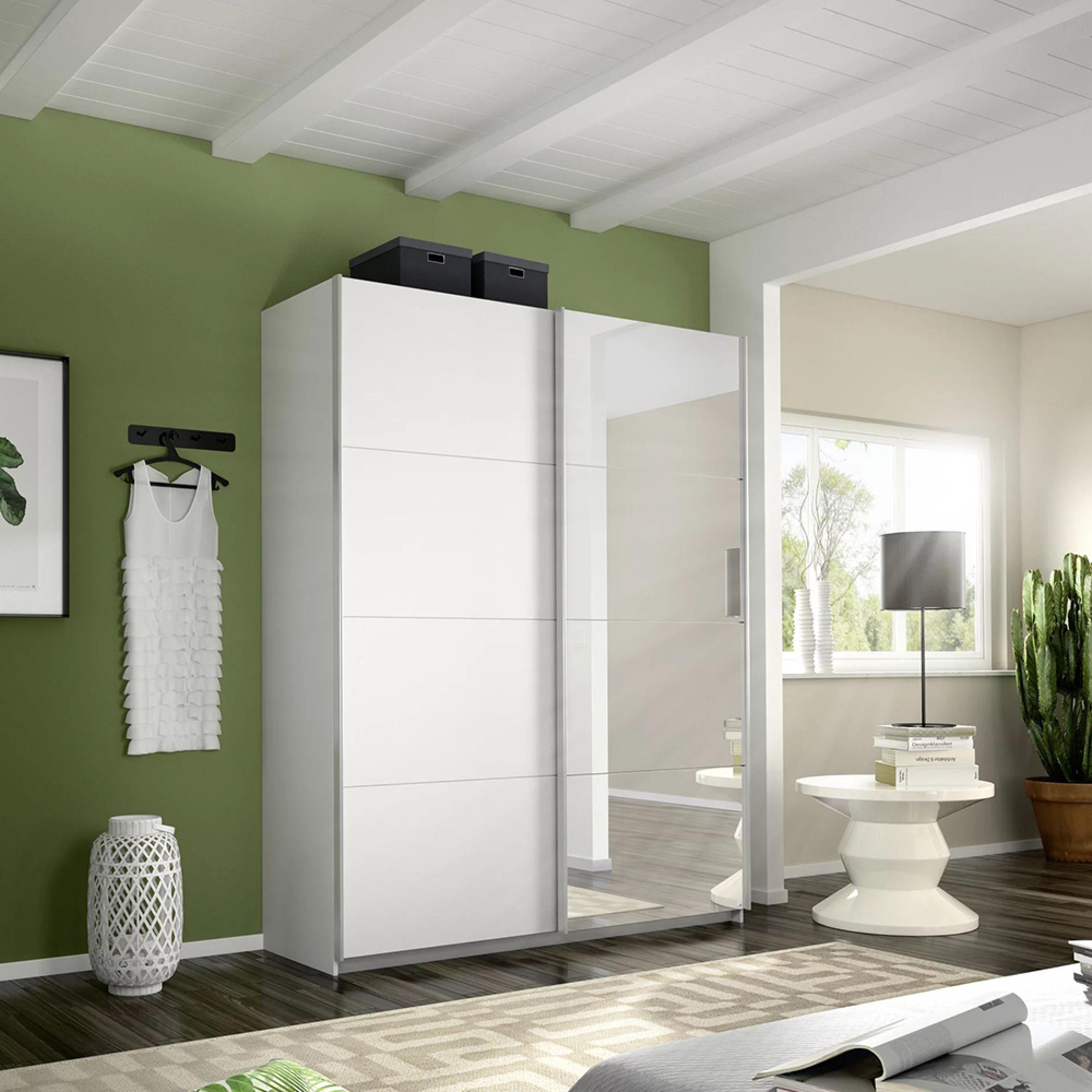 Rauch Belluno 136cm 2 Door Sliding Wardrobe with Mirror - Alpine White