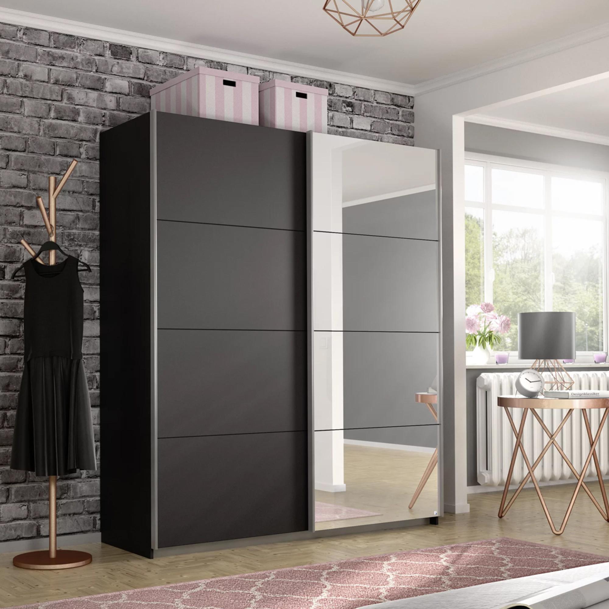 Rauch Belluno 181cm 2 Door Sliding Wardrobe with Mirror - Metallic Dark Grey